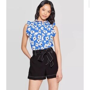 Who What Wear Blue and White Floral Top